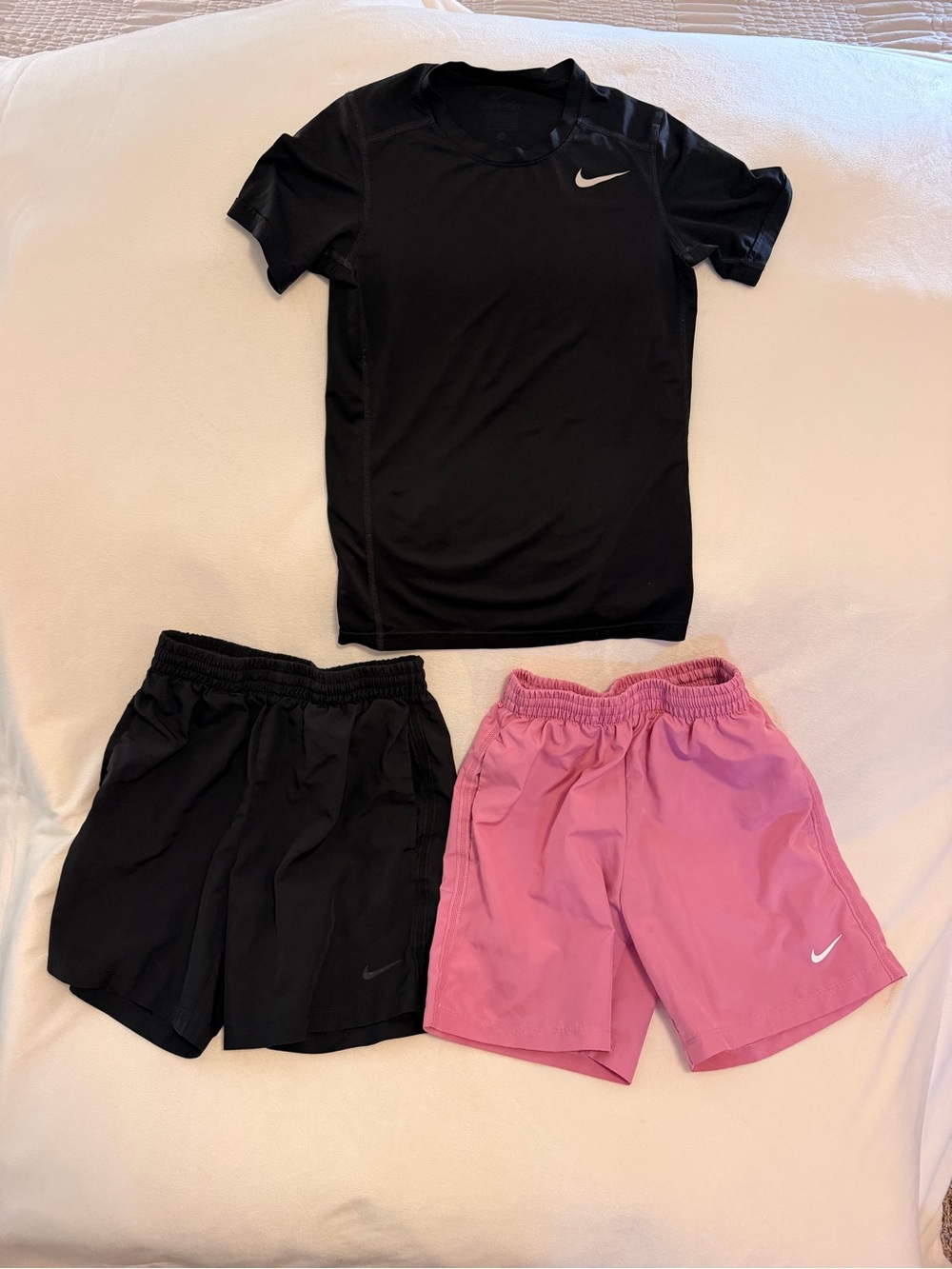 Nike Kids Athletic Shorts & Tee Set — Black and Pink